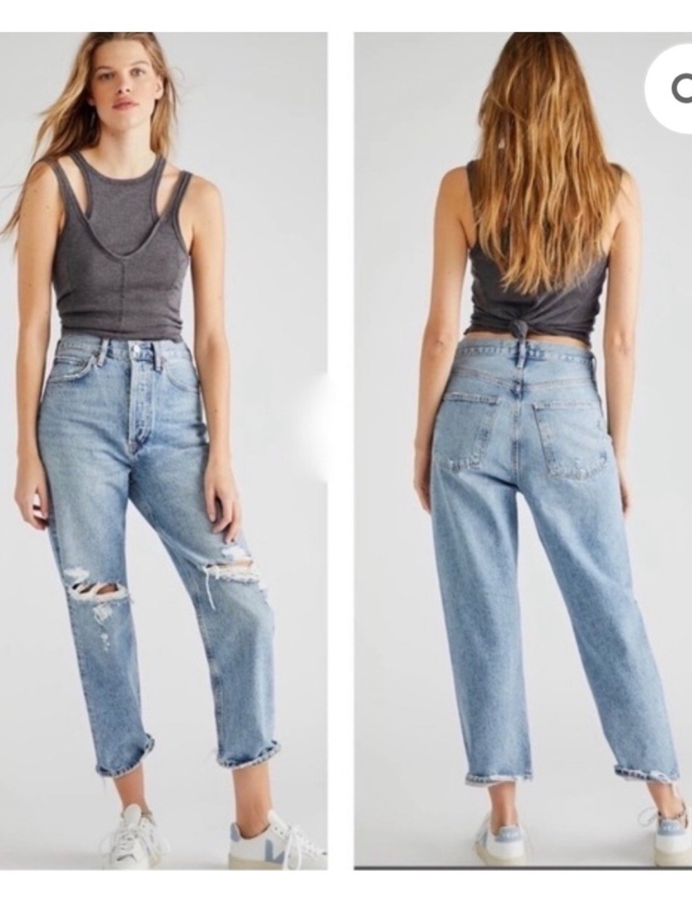 AGOLDE 90's Mid Rise Loose Distressed Jeans Med Blue Wash Denim Size 29
